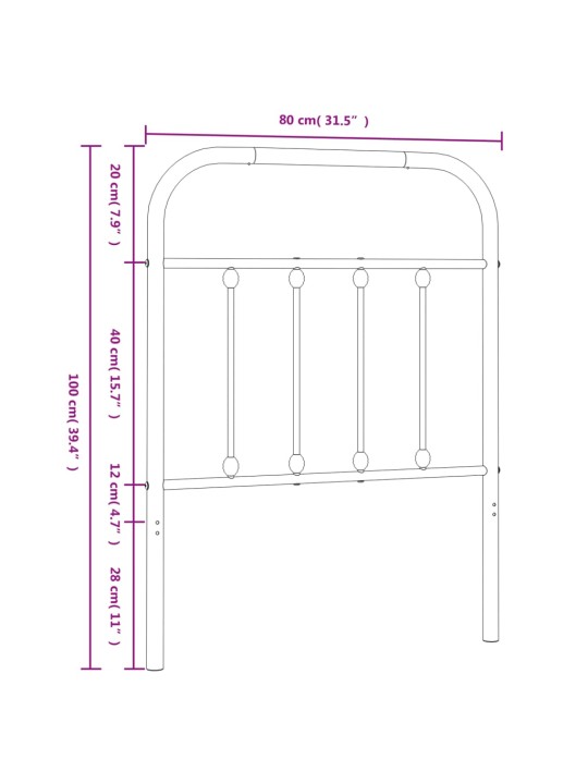 Kovové čelo postele bílé 75 cm