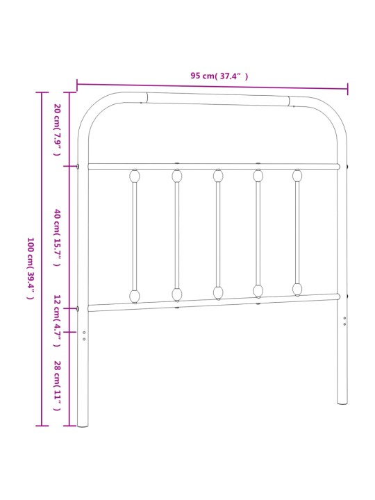 Kovové čelo postele bílé 90 cm
