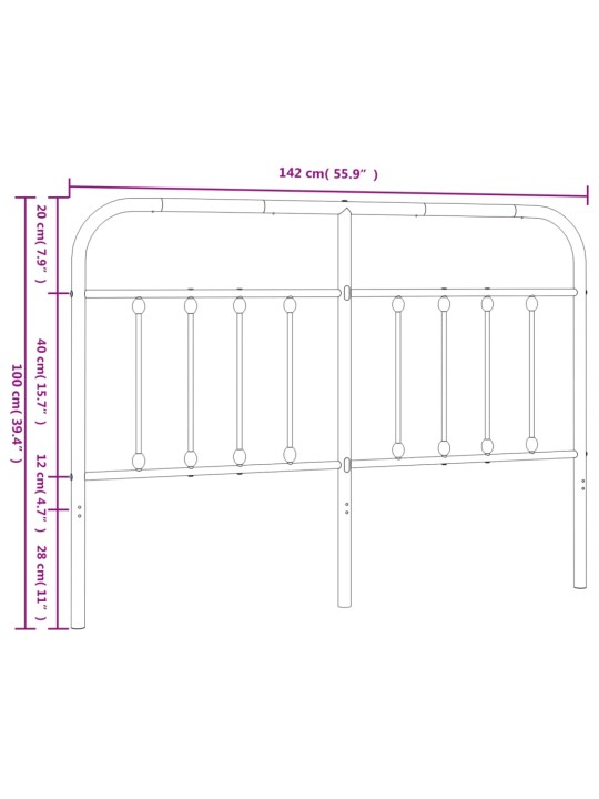 Kovové čelo postele bílé 135 cm