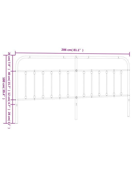 Kovové čelo postele bílé 200 cm