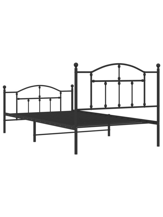 Kovový rám postele s hlavovým a nožním čelem černý 100 x 200 cm