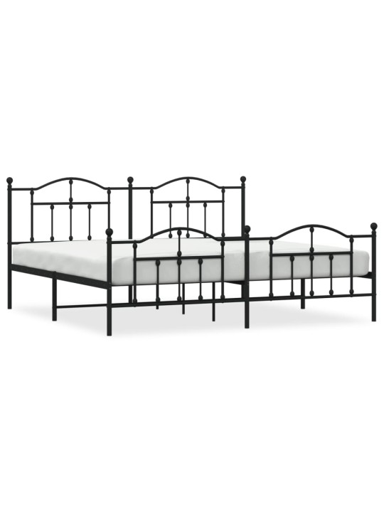 Kovový rám postele s hlavovým a nožním čelem černý 200 x 200 cm