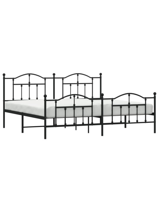 Kovový rám postele s hlavovým a nožním čelem černý 200 x 200 cm