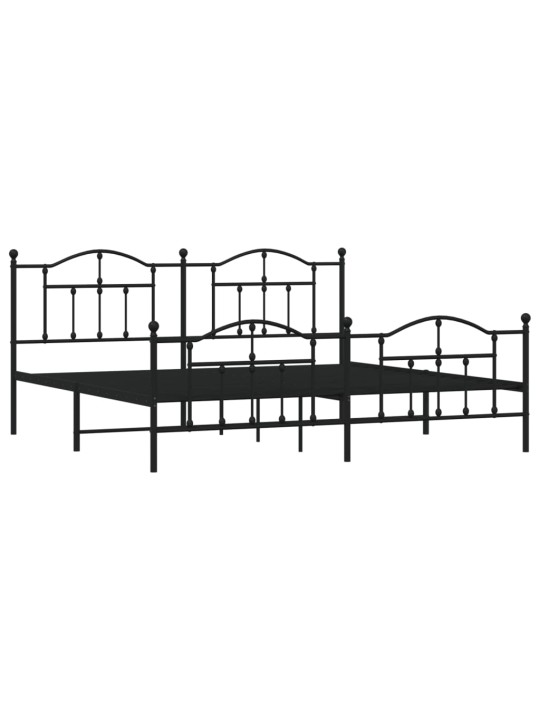 Kovový rám postele s hlavovým a nožním čelem černý 200 x 200 cm