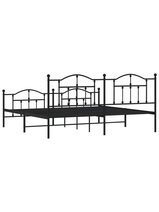Kovový rám postele s hlavovým a nožním čelem černý 200 x 200 cm