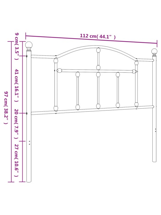 Kovové čelo postele černé 107 cm