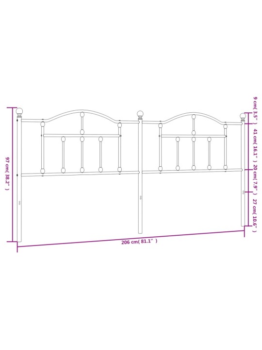 Kovové čelo postele černé 200 cm