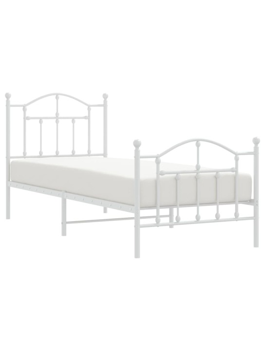 Kovový rám postele s hlavovým a nožním čelem bílý 90 x 200 cm
