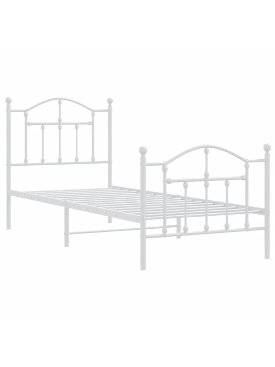 Kovový rám postele s hlavovým a nožním čelem bílý 90 x 200 cm