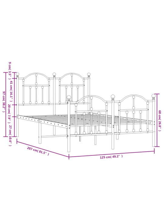Kovový rám postele s hlavovým a nožním čelem bílý 120 x 200 cm