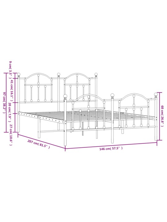 Kovový rám postele s hlavovým a nožním čelem bílý 140 x 200 cm