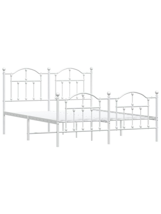 Kovový rám postele s hlavovým a nožním čelem bílý 150 x 200 cm