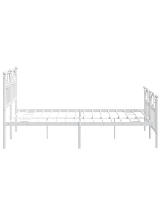 Kovový rám postele s hlavovým a nožním čelem bílý 150 x 200 cm