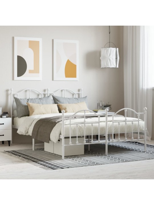 Kovový rám postele s hlavovým a nožním čelem bílý 150 x 200 cm