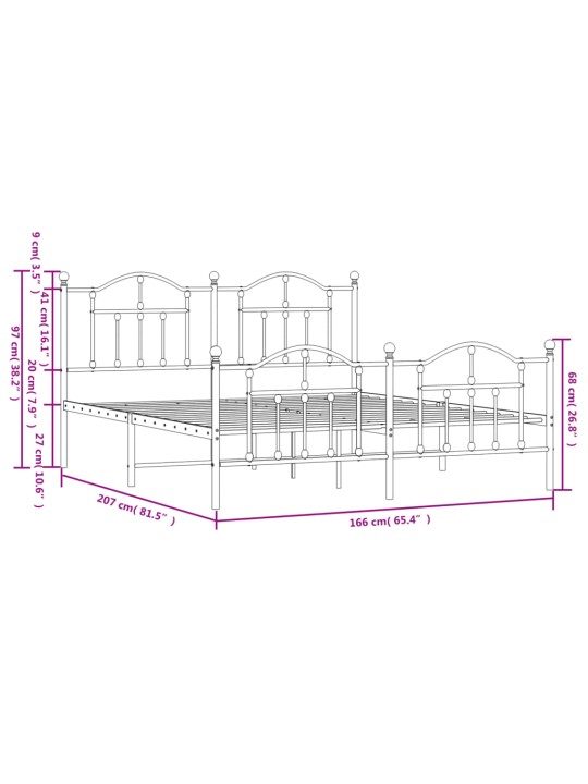 Kovový rám postele s hlavovým a nožním čelem bílý 160 x 200 cm