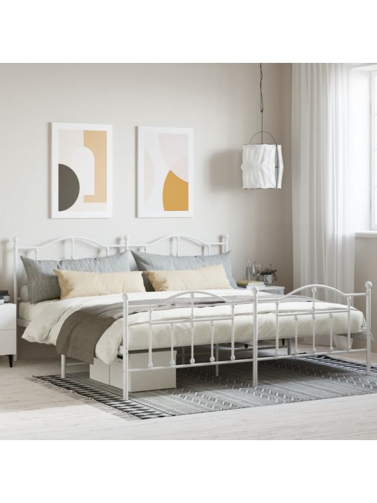 Kovový rám postele s hlavovým a nožním čelem bílý 193 x 203 cm