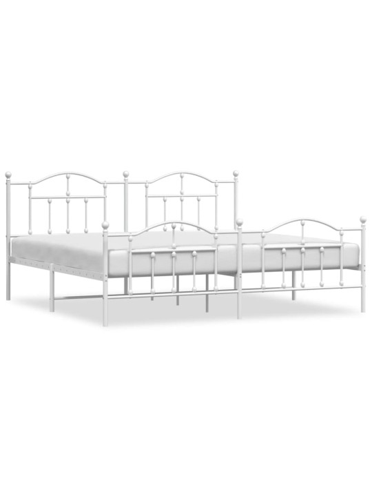 Kovový rám postele s hlavovým a nožním čelem bílý 200 x 200 cm