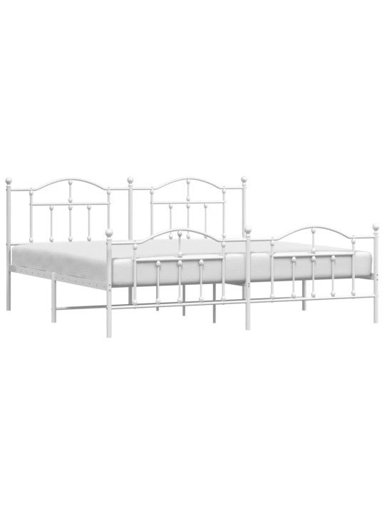 Kovový rám postele s hlavovým a nožním čelem bílý 200 x 200 cm