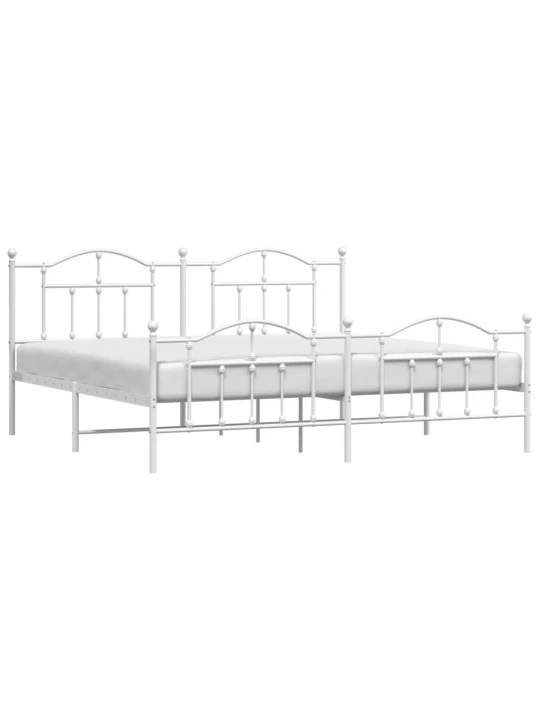 Kovový rám postele s hlavovým a nožním čelem bílý 200 x 200 cm