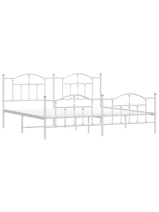 Kovový rám postele s hlavovým a nožním čelem bílý 200 x 200 cm