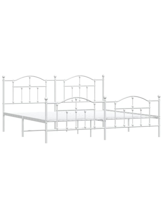 Kovový rám postele s hlavovým a nožním čelem bílý 200 x 200 cm
