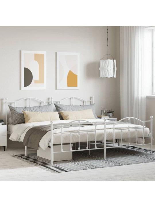 Kovový rám postele s hlavovým a nožním čelem bílý 200 x 200 cm