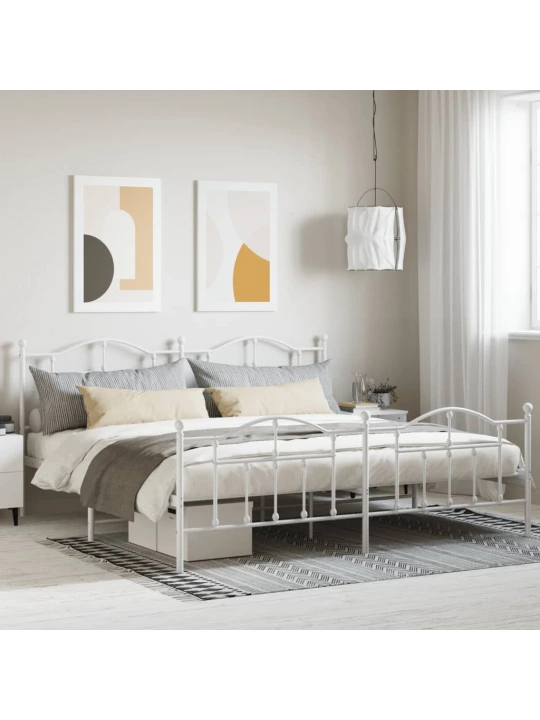 Kovový rám postele s hlavovým a nožním čelem bílý 200 x 200 cm