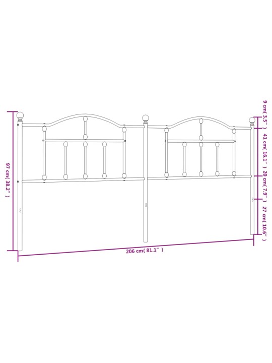 Kovové čelo postele bílé 200 cm