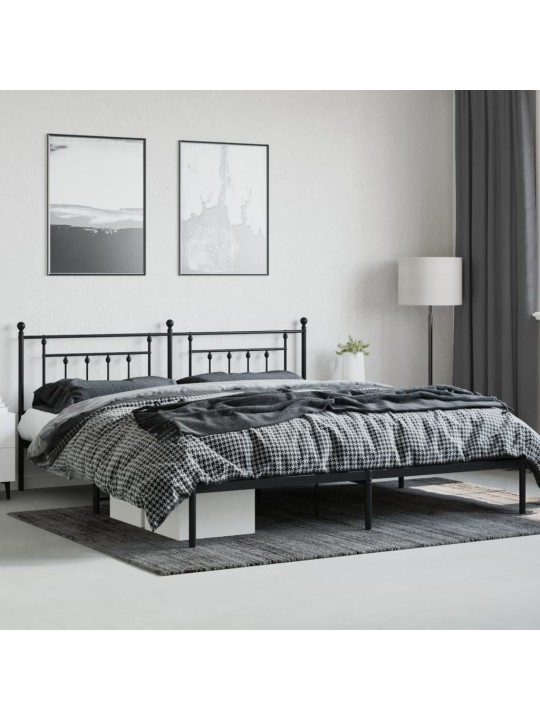 Kovový rám postele s čelem černý 200 x 200 cm