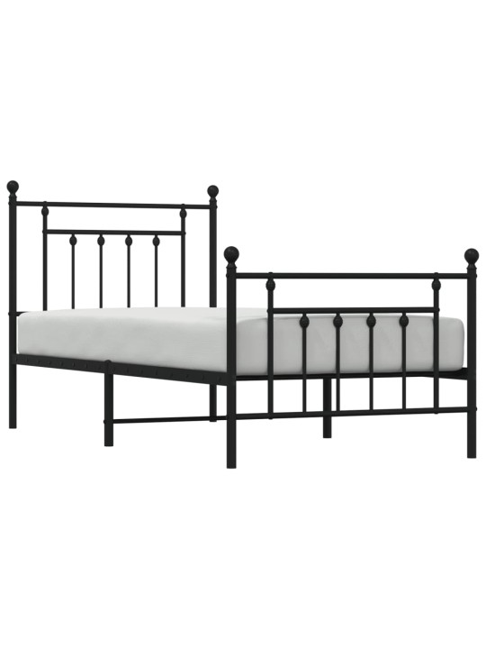 Kovový rám postele s hlavovým a nožním čelem černý 80 x 200 cm