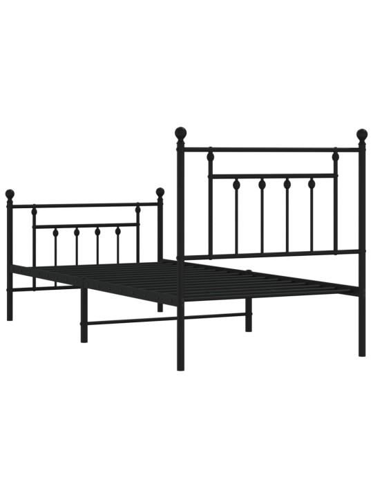 Kovový rám postele s hlavovým a nožním čelem černý 80 x 200 cm