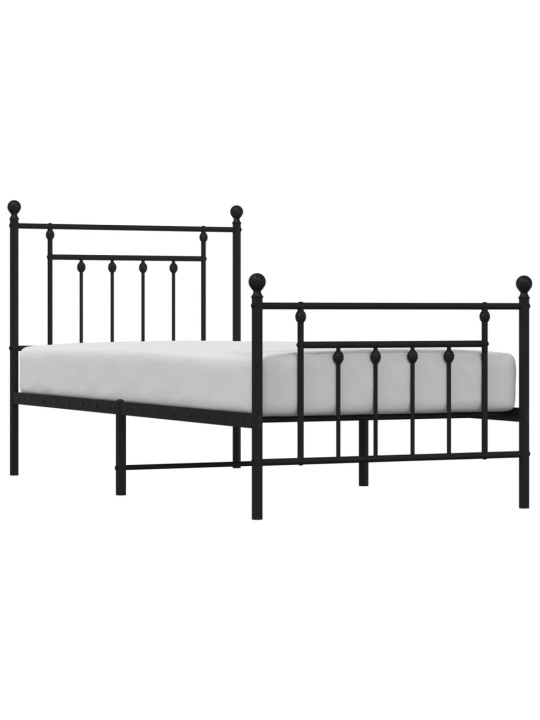 Kovový rám postele s hlavovým a nožním čelem černý 90 x 200 cm
