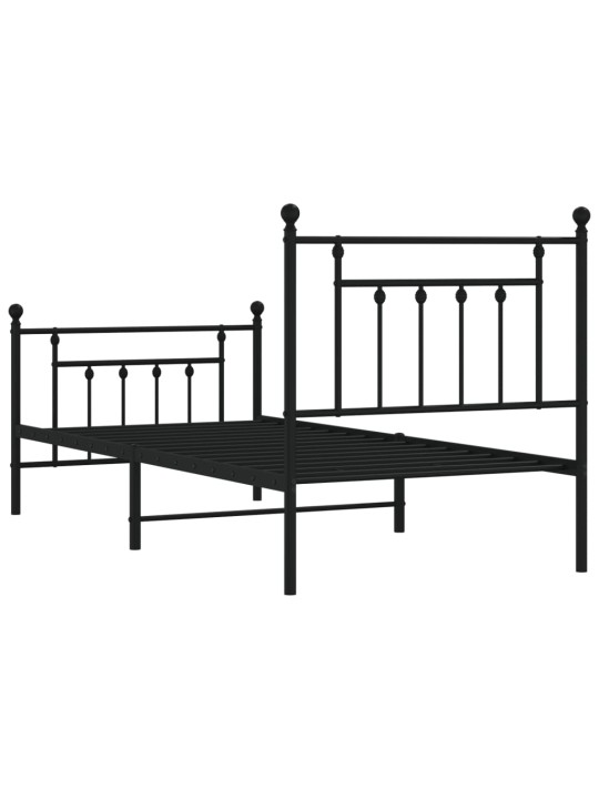Kovový rám postele s hlavovým a nožním čelem černý 90 x 200 cm
