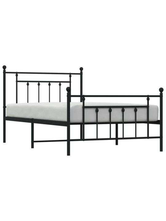 Kovový rám postele s hlavovým a nožním čelem černý 107 x 203 cm