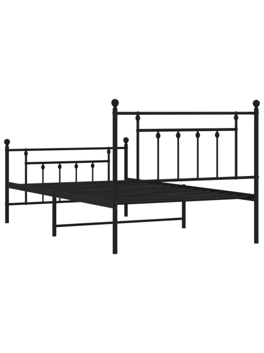 Kovový rám postele s hlavovým a nožním čelem černý 107 x 203 cm