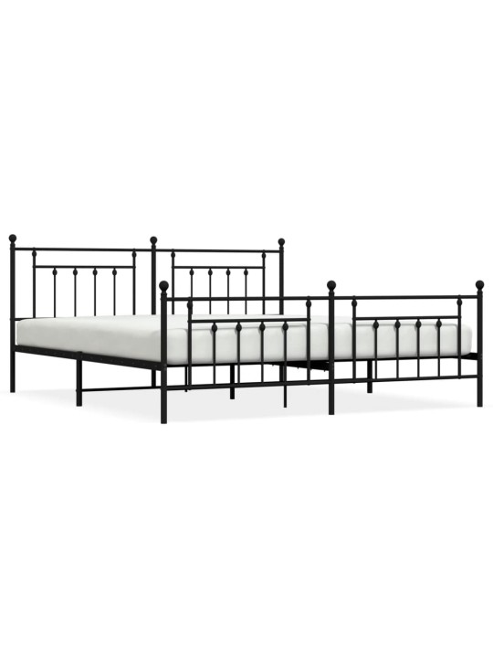Kovový rám postele s hlavovým a nožním čelem černý 200 x 200 cm