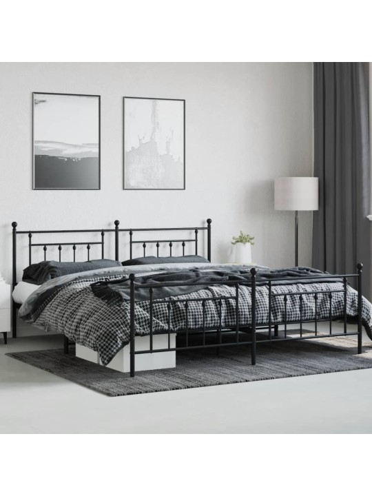 Kovový rám postele s hlavovým a nožním čelem černý 200 x 200 cm