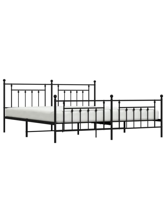 Kovový rám postele s hlavovým a nožním čelem černý 200 x 200 cm