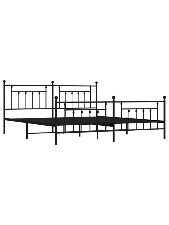 Kovový rám postele s hlavovým a nožním čelem černý 200 x 200 cm