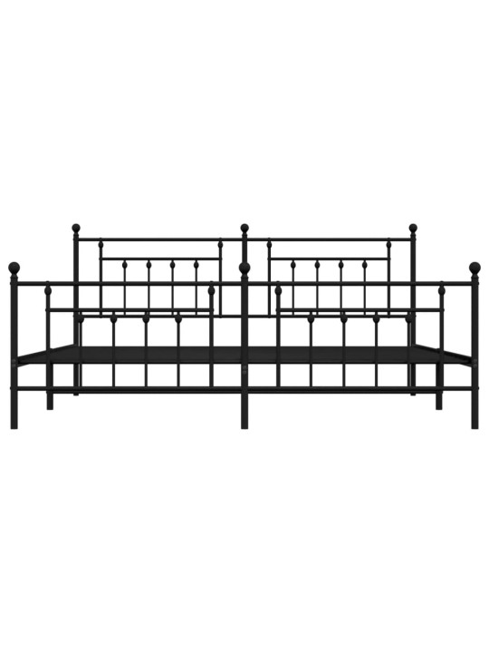 Kovový rám postele s hlavovým a nožním čelem černý 200 x 200 cm