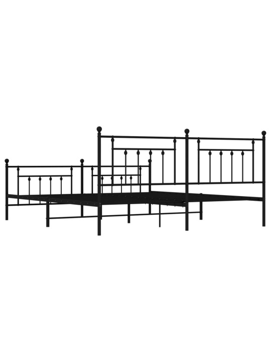 Kovový rám postele s hlavovým a nožním čelem černý 200 x 200 cm
