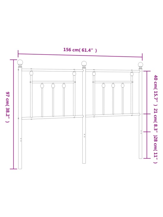 Kovové čelo postele černé 150 cm