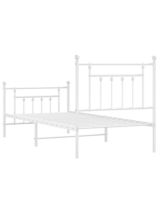 Kovový rám postele s hlavovým a nožním čelem bílý 90 x 200 cm