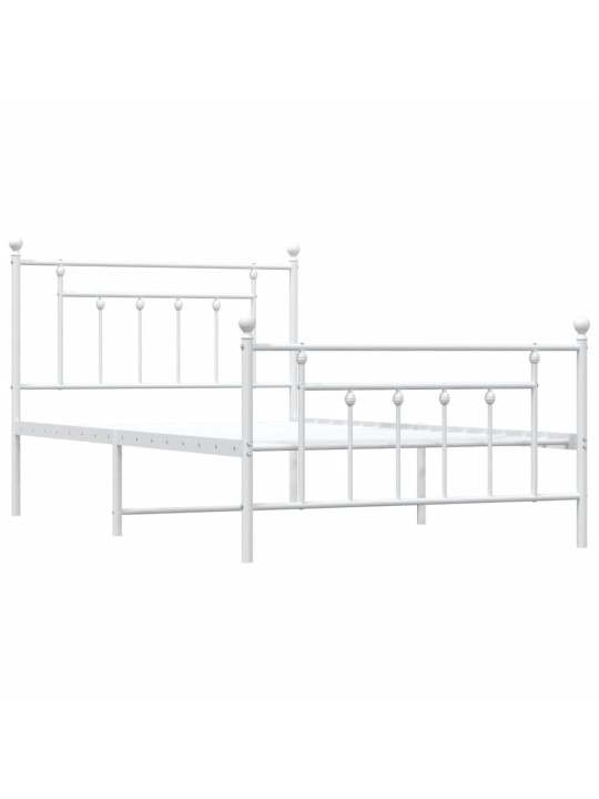 Kovový rám postele s hlavovým a nožním čelem bílý 107 x 203 cm