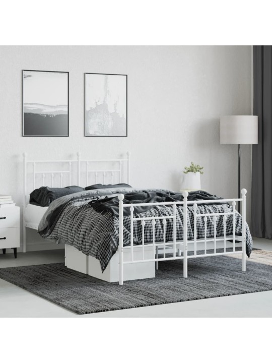 Kovový rám postele s hlavovým a nožním čelem bílý 120 x 200 cm