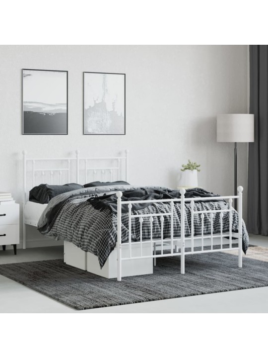 Kovový rám postele s hlavovým a nožním čelem bílý 135 x 190 cm