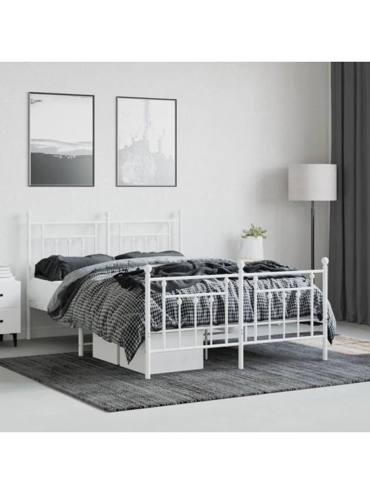 Kovový rám postele s hlavovým a nožním čelem bílý 140 x 190 cm