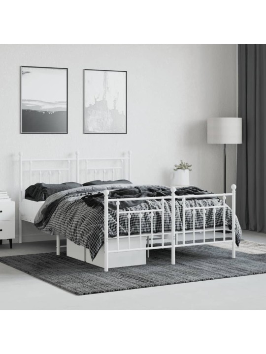 Kovový rám postele s hlavovým a nožním čelem bílý 140 x 200 cm