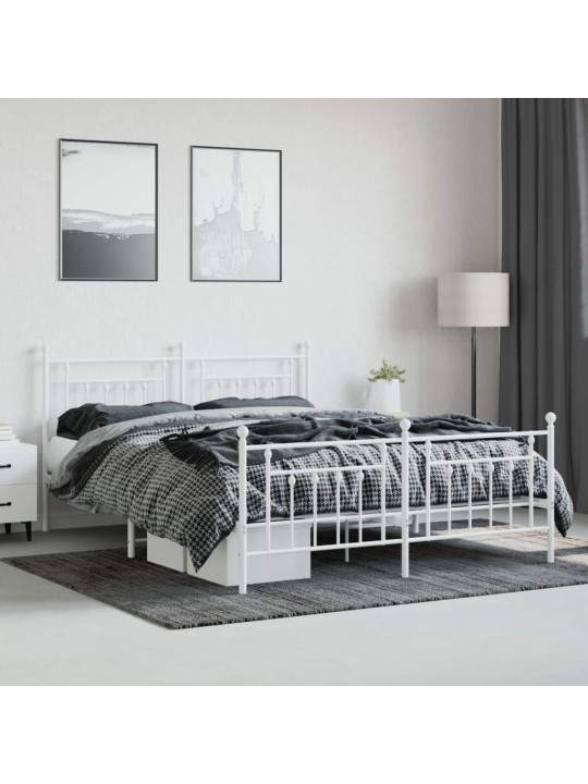 Kovový rám postele s hlavovým a nožním čelem bílý 160 x 200 cm