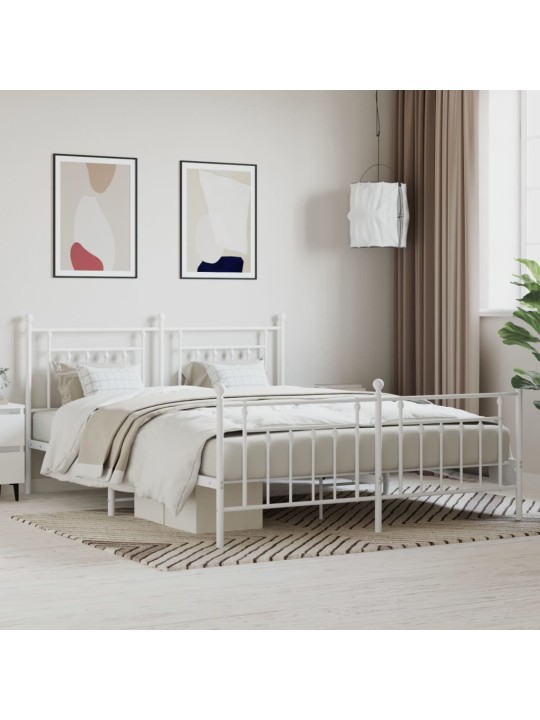 Kovový rám postele s hlavovým a nožním čelem bílý 160 x 200 cm